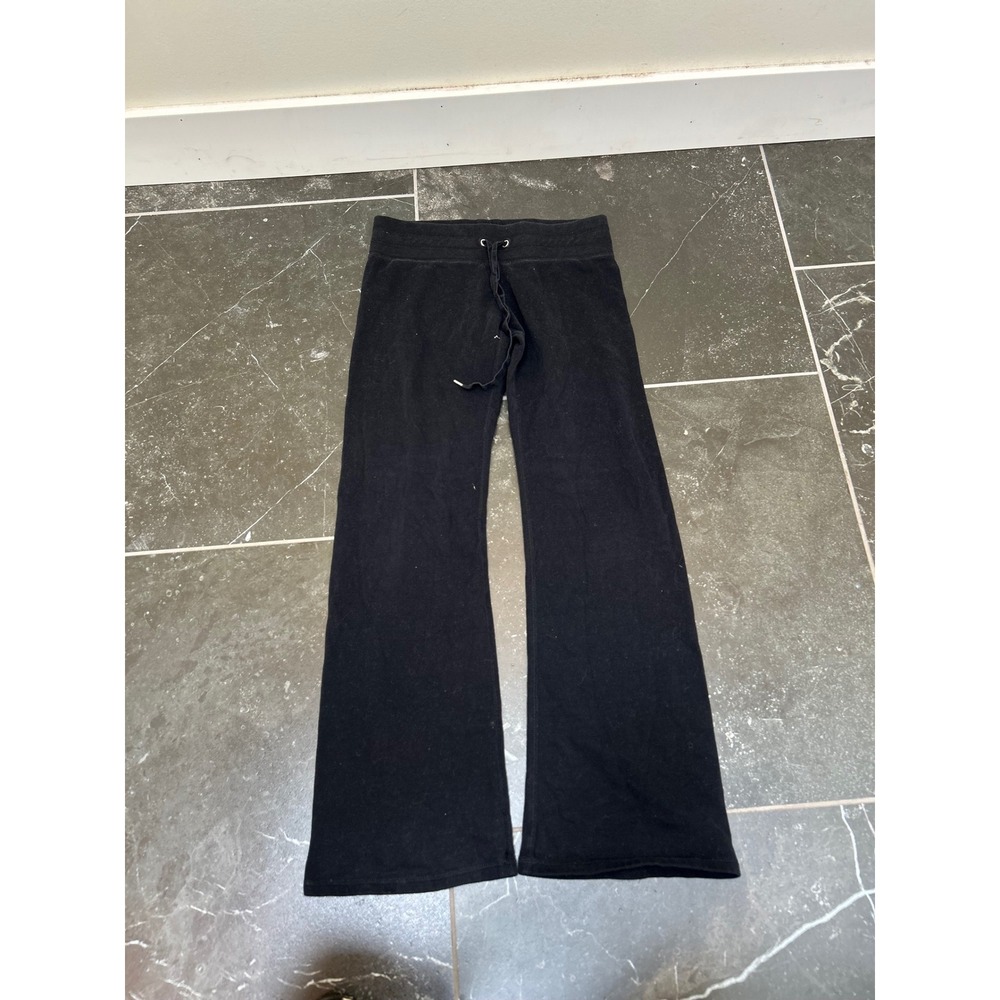 Love Express Womens Black Velour Rhinestone Pocket Flare Track Pants Y2K Size S